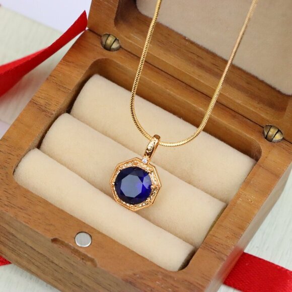 "Royal Purple Gemstone Pendant in Gold Octagon Frame, XPPT1390 - Picture 5 of 13